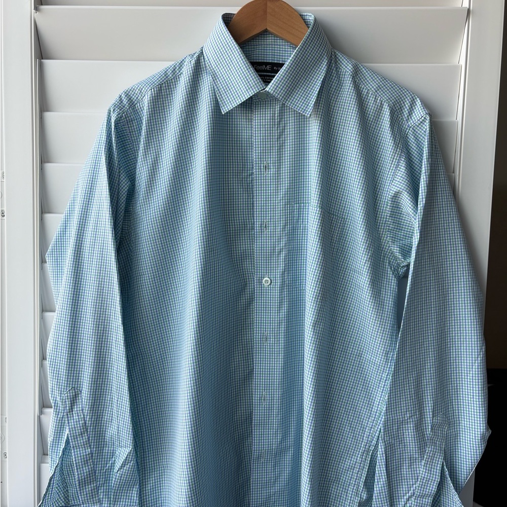 FeelMe by KC Men's Blue green Checkered Shirt 100% cotton size 42